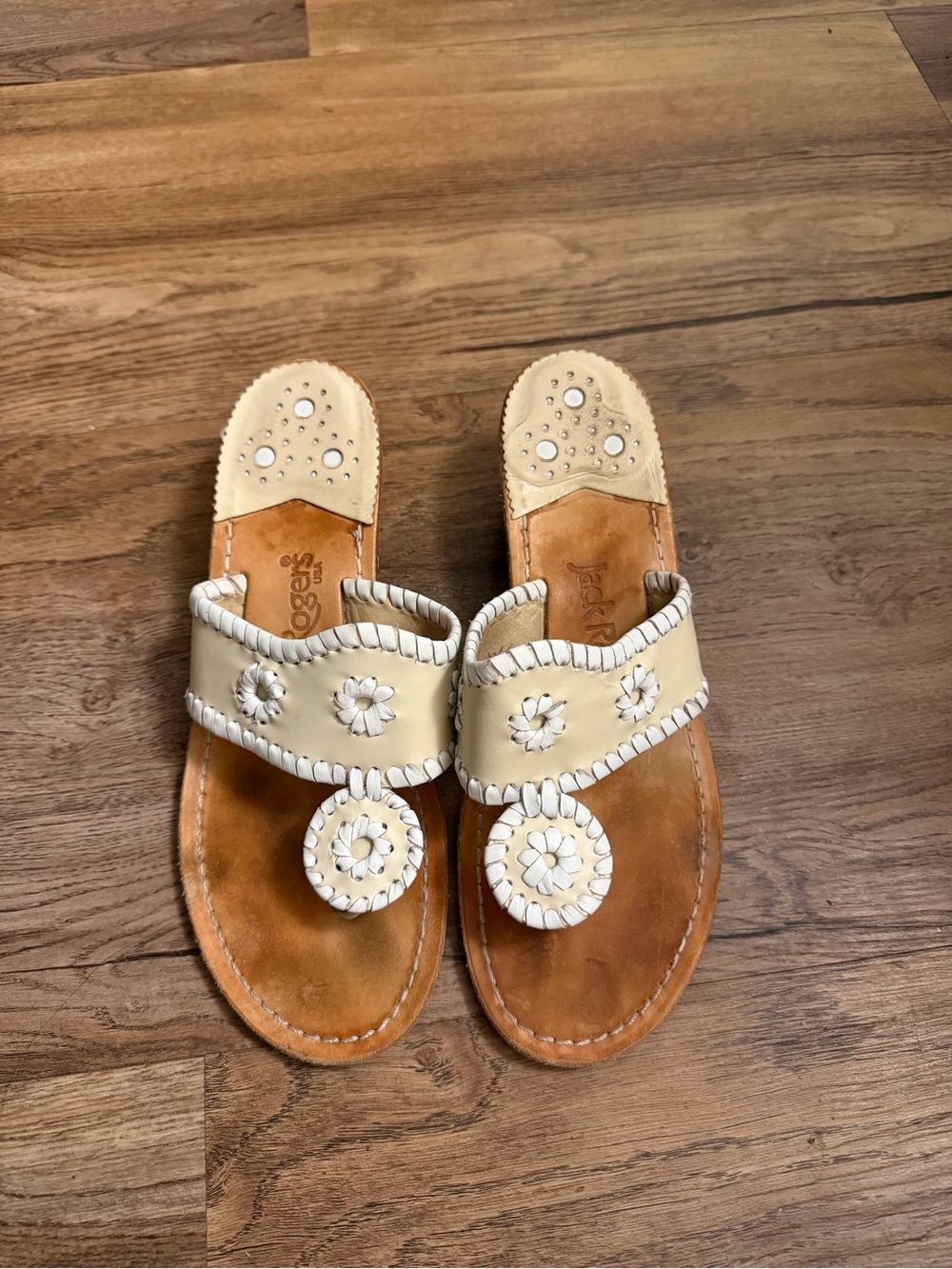 Jack Rogers Cream Woven Daisy Slide Sandals